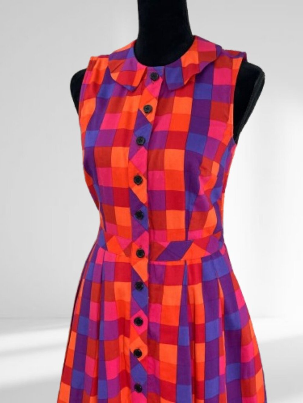 Eshakti HOT pink purple orange red Plaid Midi dress Peter Pan collar CUTE 6 - Picture 2 of 3